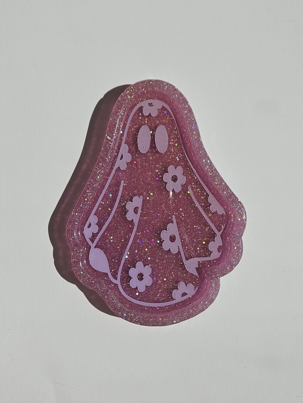 Handmade Sparkley Purple Ghost Shaped Resin Tray With Holographic Glitter